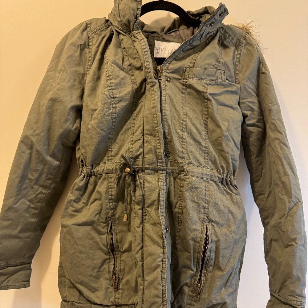 dELiA*s Army Green Fall/Winter Jacket with Removable Faux Fur Lining
